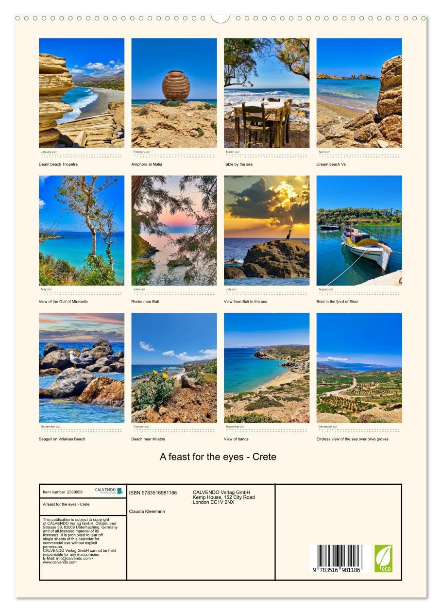 A feast for the eyes - Crete (High Quality Premium Wall Calendar 2027 DIN A2 portrait),CALVENDO 12 Month Wall Calendar: Fantastic views of the sea