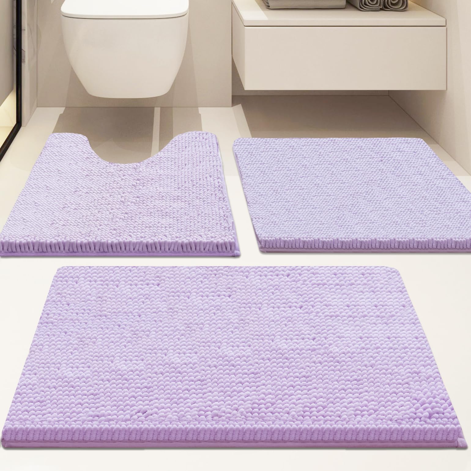 Tappeto da bagno in ciniglia, extra spesso e assorbente, antiscivolo, lavabile in lavatrice, asciugabile in asciugatrice, morbido e accogliente, da utilizzare sotto la doccia, vasca da bagno