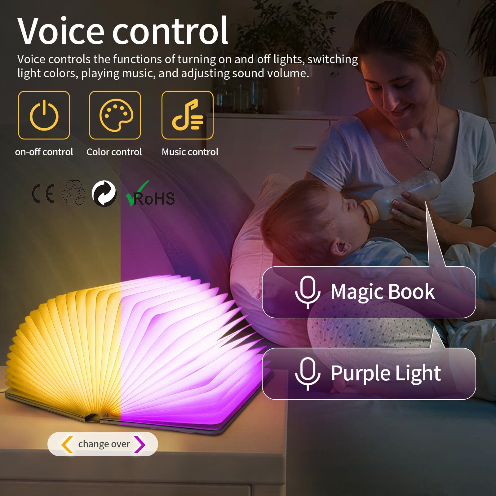 Lampada da libro Colori chiari multipli Lampada a drago goffrata Luce notturna a LED Compleanni e regali di Natale per donne, uomini e bambini (Luce bianca del libro del rumore, Luce a 4 colori)