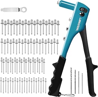 4-in-1 Manual Riveter Set with Rivets 80 Pieces for 4 Types of HSS Rivets Drill Bits Rivets for Automotive, Iron Path, Furniture, Instrument