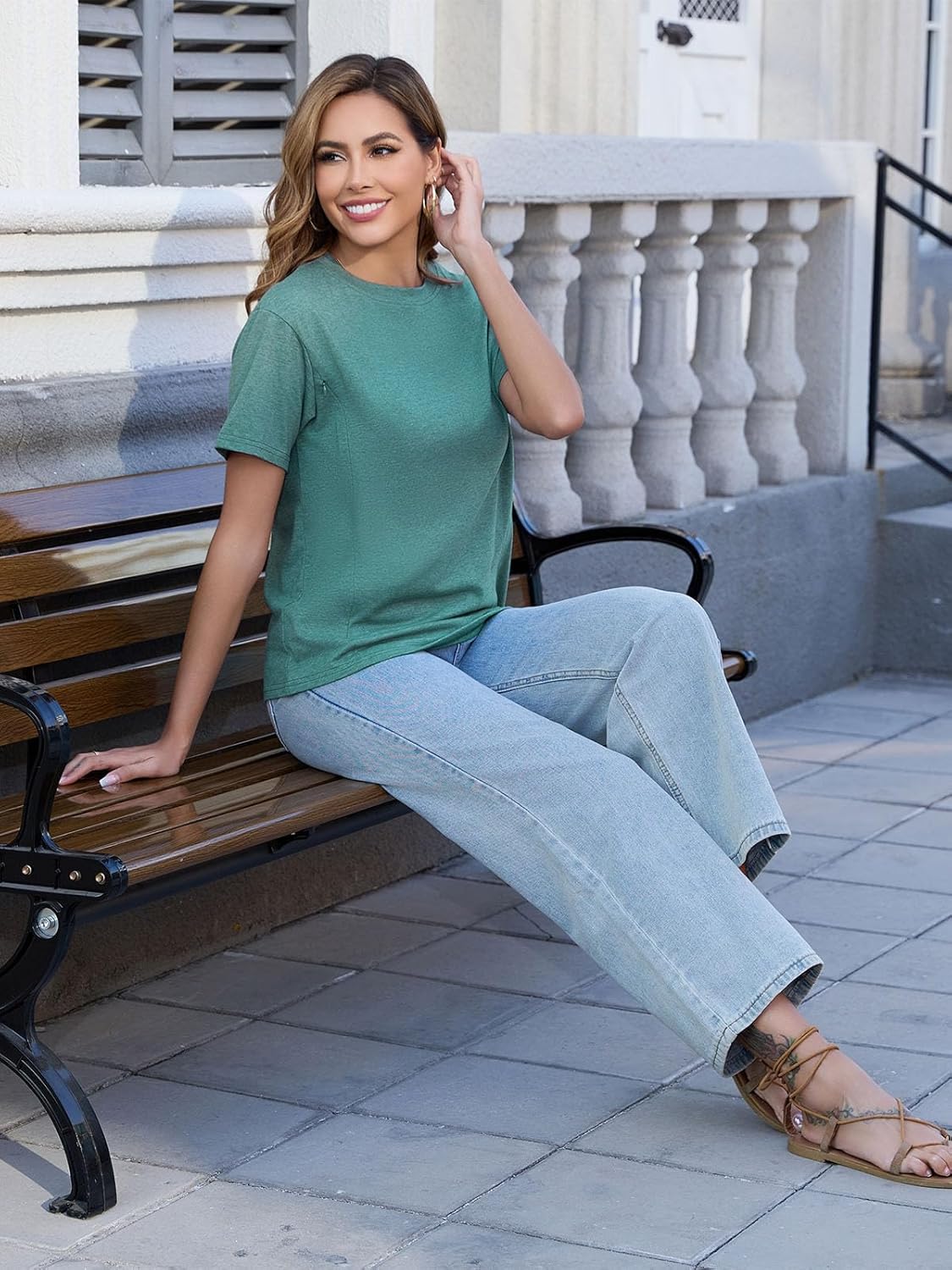 Ecavus Women's Nursing Shirts for Breastfeeding with Hidden Zipper Soft Breastfeeding Tops for Women - Image 3