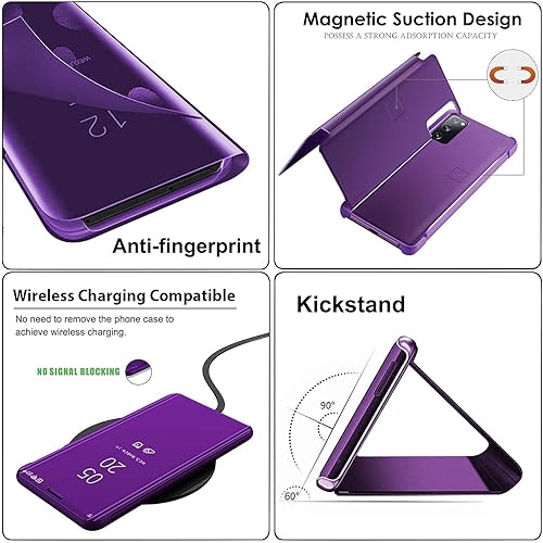 Miniatura 2 de Compatible con Samsung Galaxy S20 Fe - Funda de piel transparente con espejo S-View, a prueba de golpes, con función atril, antiarañazos, funda