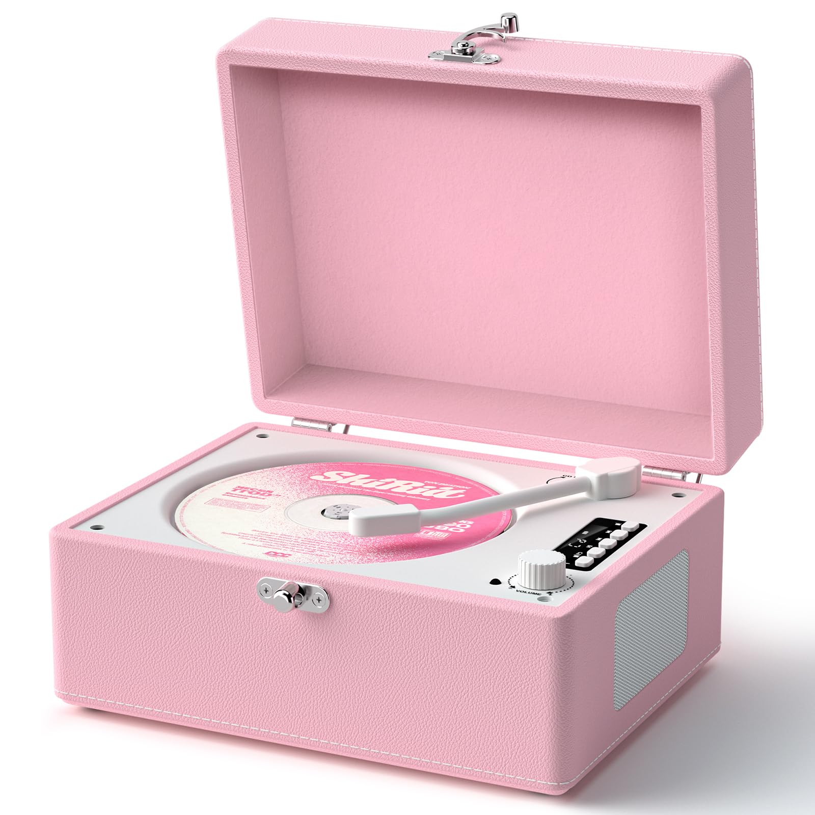 Photo 1 of CD Player Portable Bluetooth, Pink CD Player Leather for Home Music Player, Rechargeable Battery & Built-in Speakers, USB & AUX Playback, Vintage CD Stereo for Home Decor Gift(Light Pink)