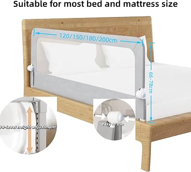 Baby Bed Rail Guard for Toddlers, Safety Side Bedrail for Twin, Double,Full,Queen Size Bed, Foldable Safety Side Railing Guards for Kids(1side 200cm)