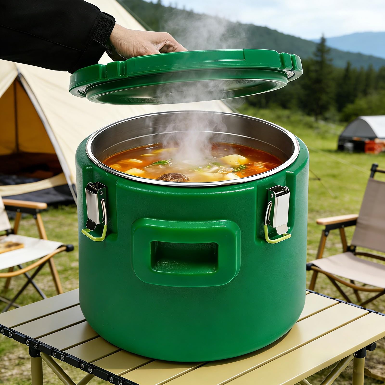 Edelstahl 15L Gastro Thermobehälter mit Deckel Spannverschluss für Heiße und Kalte Lebensmittel Suppentopf Eisbehälter