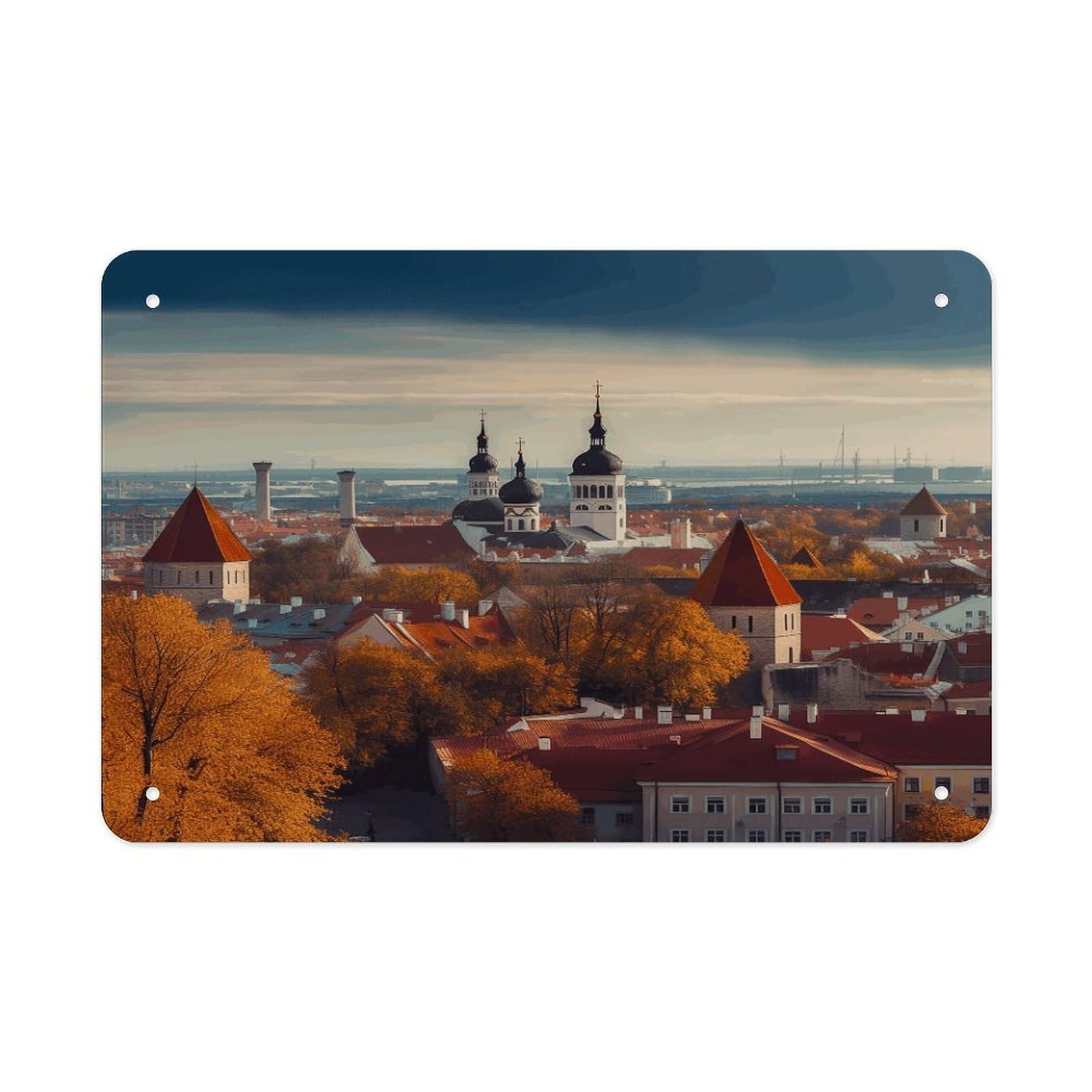 Retro Metal Signs Decorations Vintage Tallinn Estonia Cityscape Tin Sign Iron Painting Home Family Poster Personalized Art Wall Decor Funny Plaque Sheet for Home Gift Party 8x12 In