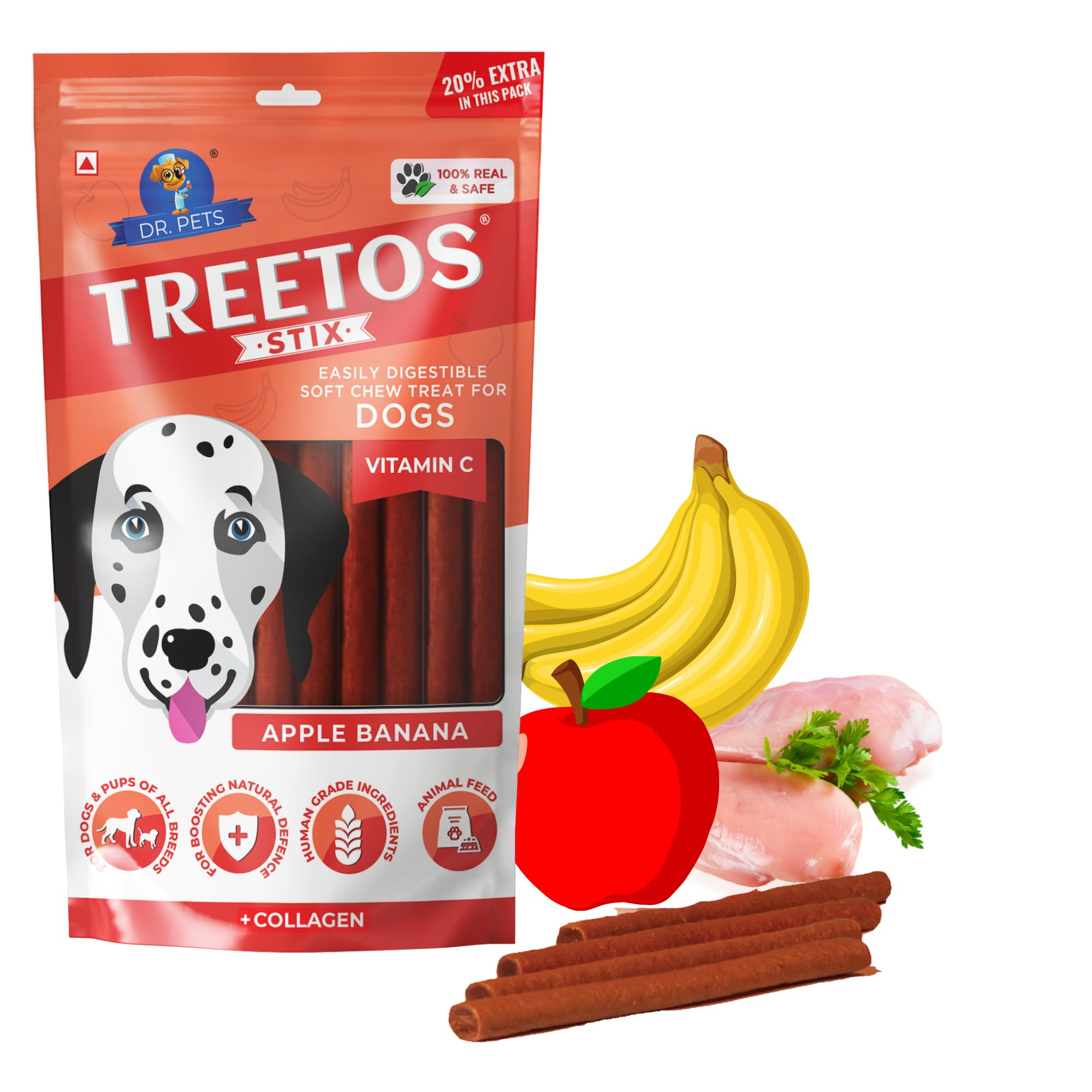 Best Dog Food in Snacks TREETOS Treat Apple Banana by DR. Pets (70 g Pack, Real Taste of Fruit Flavour) (B0B1HKJ67D) Amazon Price History, Amazon Price Tracker