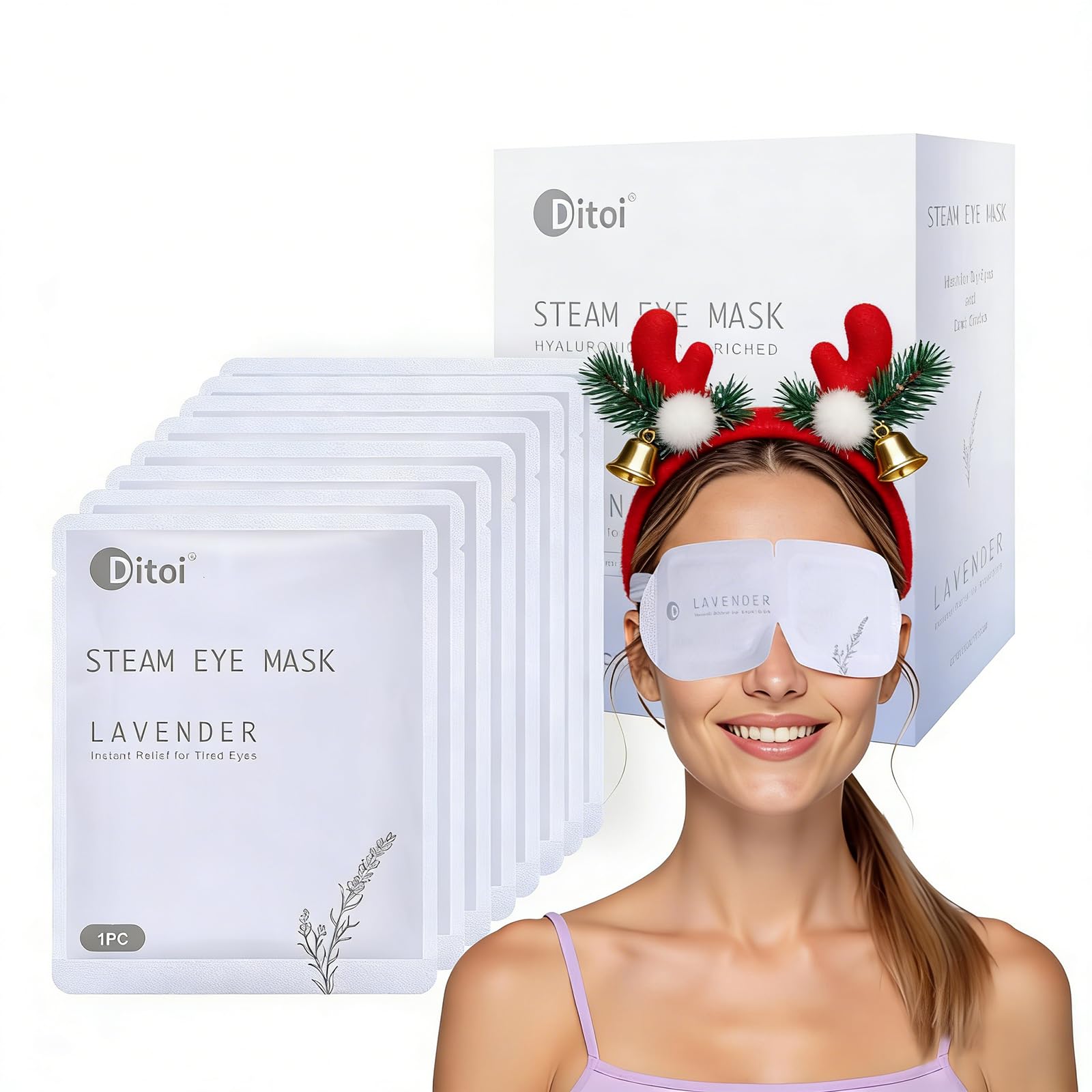 Ditoi Steam Eye Mask, Heated Eye Mask for Dry Eye Relief,Warm Compress with Hyaluronic Acid,Christmas Stocking Stuffers,Travel Essentials & Relaxation Gifts, Lavender 10 Packs