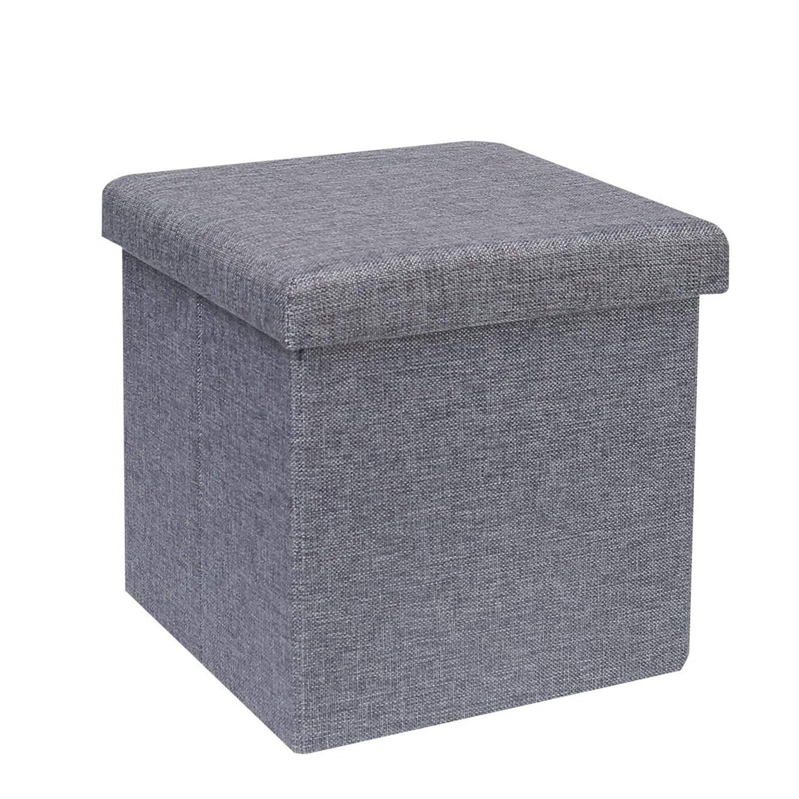 Coffre de rangement pliable en lin 38 cm avec couvercle et coussin d'assise