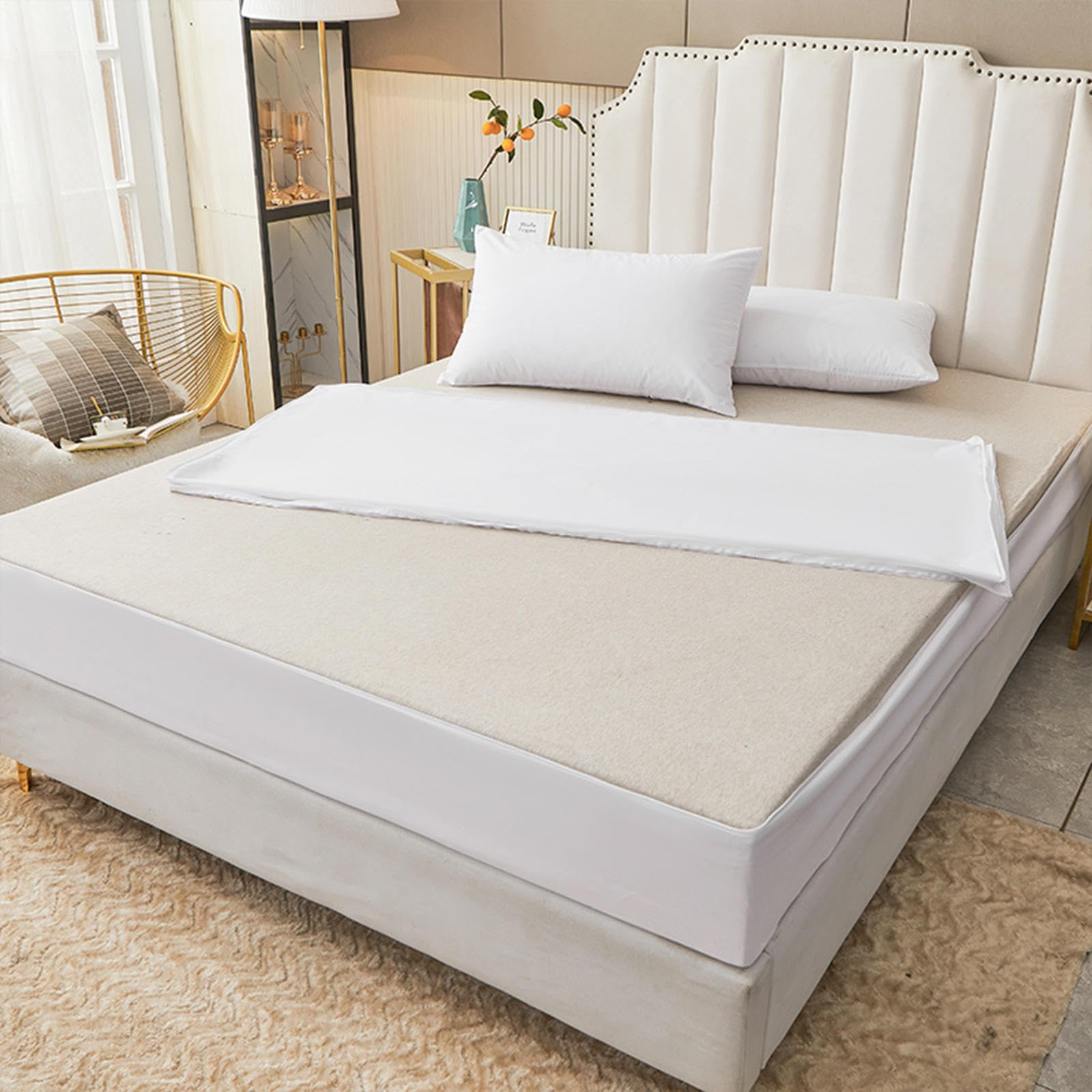 Sábana bajera ajustable con cremallera de 90 x 190 pulgadas, protector de colchón personalizable, impermeable, funda de colchón individual, doble/king, transpirable, antipolvo, lavable, totalmente