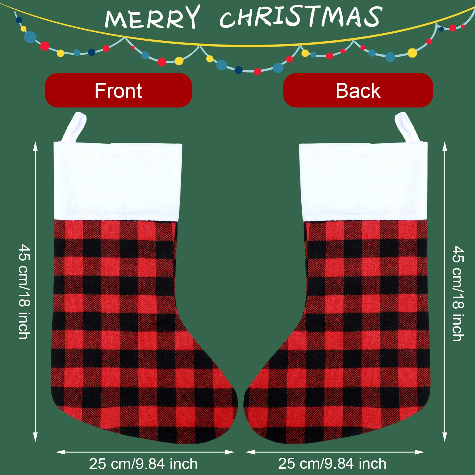 Tatuo Lot de 8 chaussettes de Noël à suspendre en tissu à motif écossais pour cheminée, animal domestique, décoration de Noël pour famille, fête de Noël (25,4 x 44,5 cm)