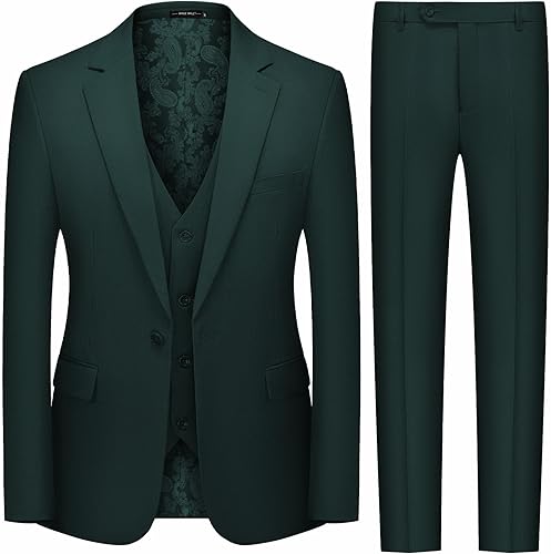 MAGE MALE Traje de 3 piezas para hombre, ajustado, con un botón, para negocios, boda, fiesta, sólido, chaleco y pantalones con corbata