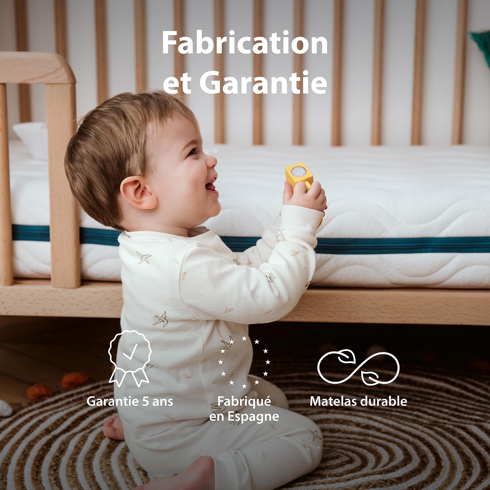 Kadolis - Babymatratze 60x120x12 cm COCOLEGEND - Kokos und Naturlatex - Abnehmbarer Bezug - Atmungsaktiv, fest und komfortabel - Ohne chemische Behandlung - Oeko-TEX Zertifiziert
