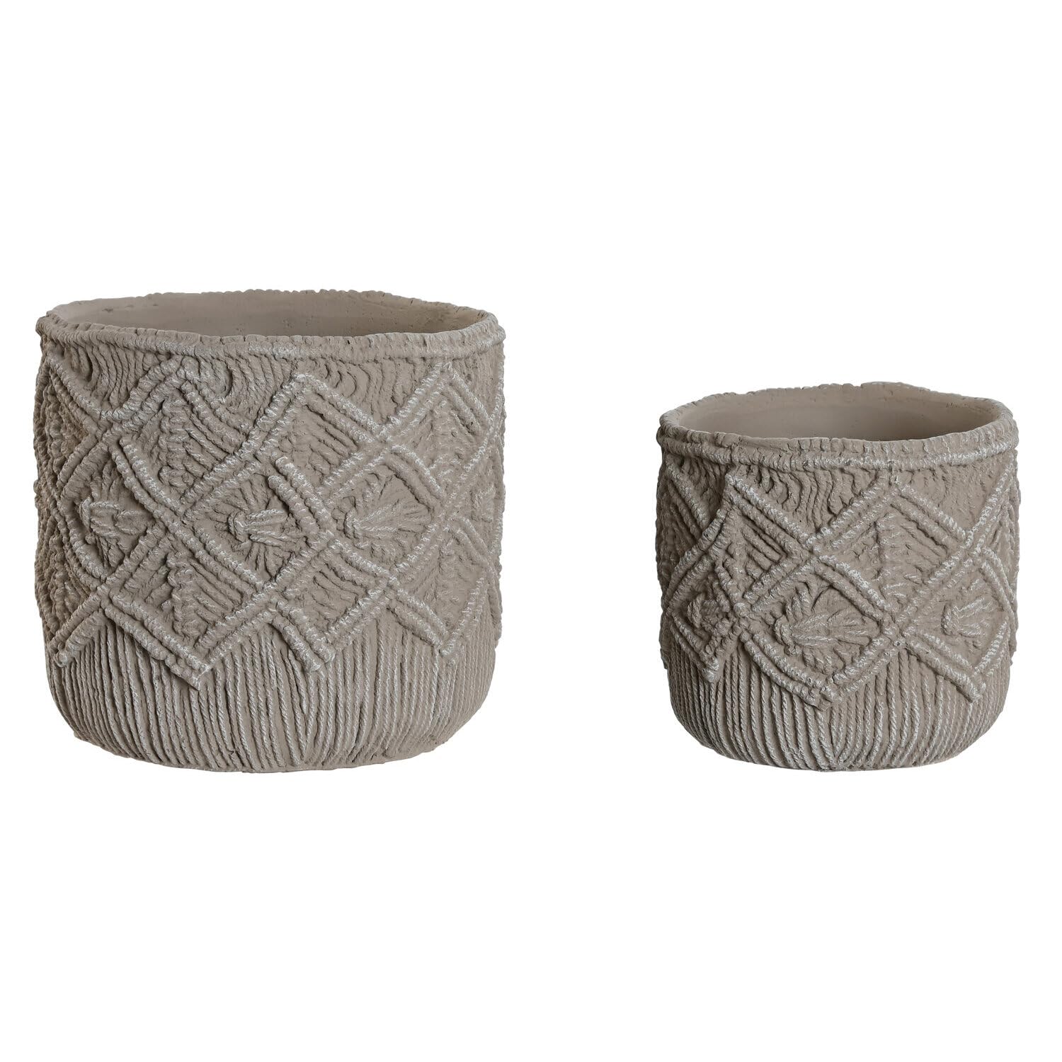 Macetero gris clair et macramé pour un salon bohème chic