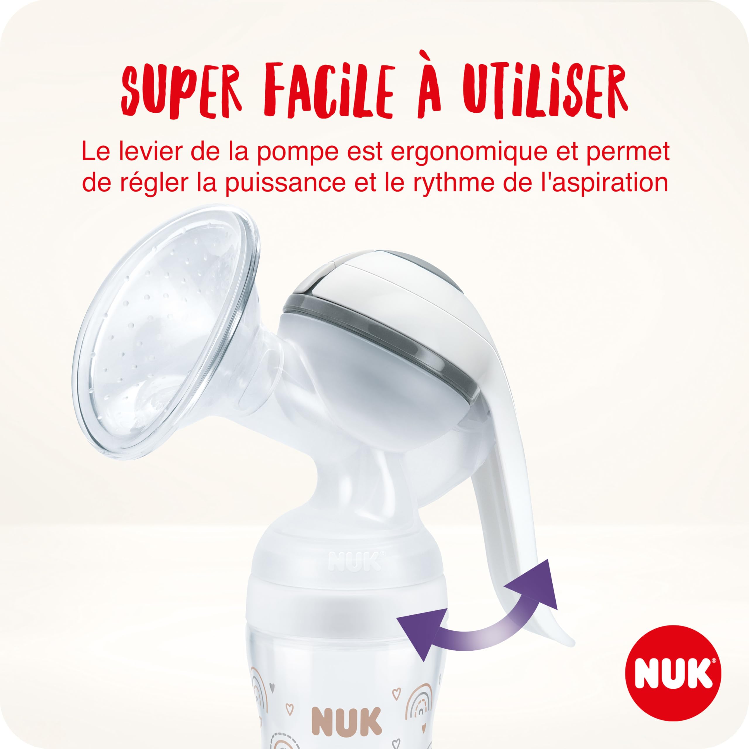 Kit tire-lait manuel NUK | Coussinet en silicone souple | Levier ergonomique | 2 biberons Perfect Match | 150 ml | 2 pads jetables haute performance NUK