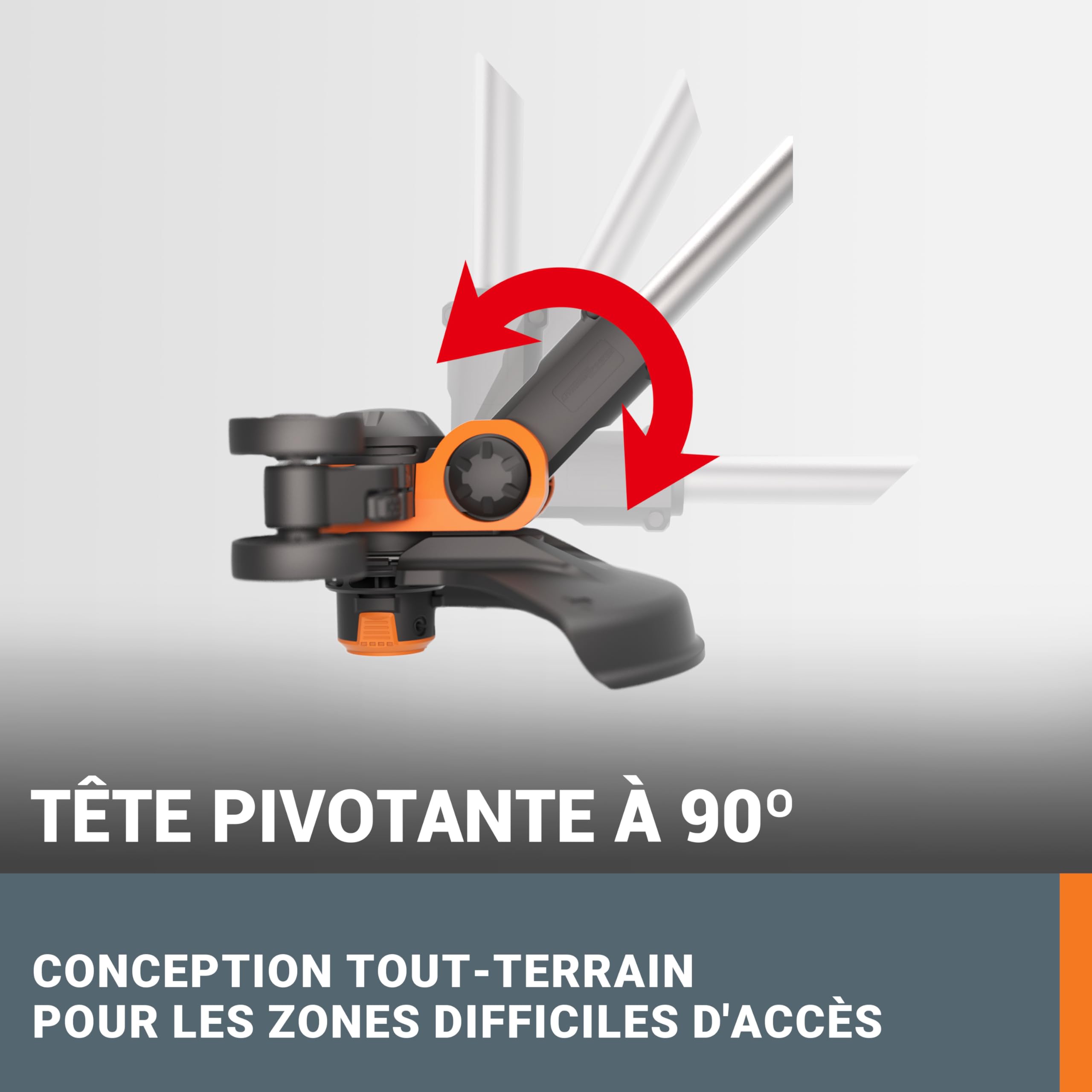 WORX Coupe-Bordures 2 en 1 sans Fil 20V WG163E.9, diamètre de 30 cm, se transforme en Dresse-Bordures, poignée Amovible, Capot de Protection, tête Amovible 90°, livré sans Batterie ni Chargeur