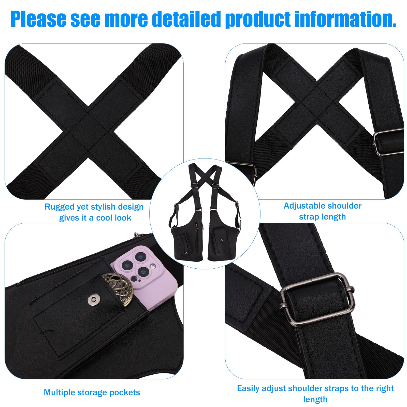 Riñonera de Hombro para Hombre, Bandolera Doble con Correa Ajustable Mochila Antirrobo Funda para Cartera y Teléfono