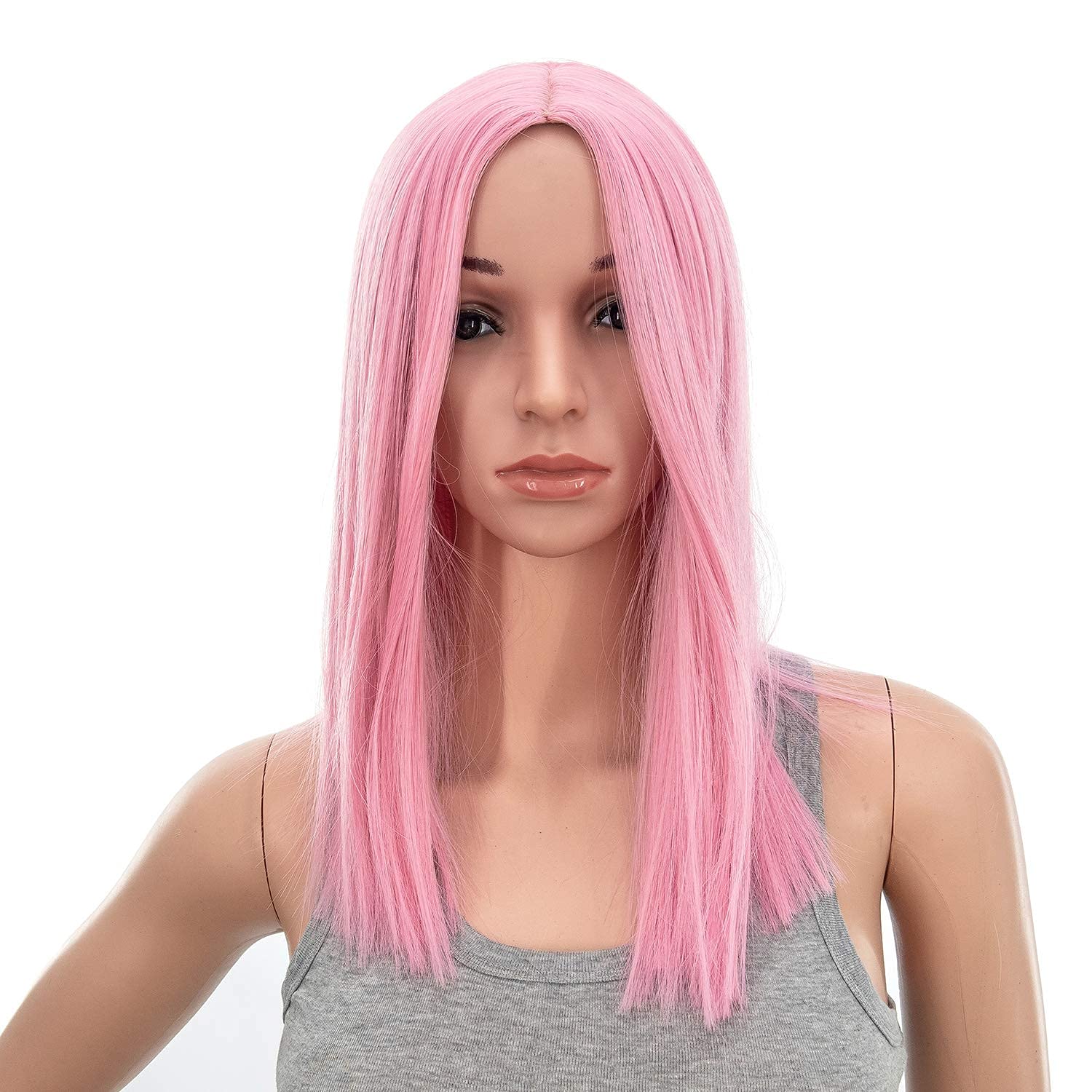 SWACC 14-Inch Straight Middle Part Synthetic Wig with Wig Cap