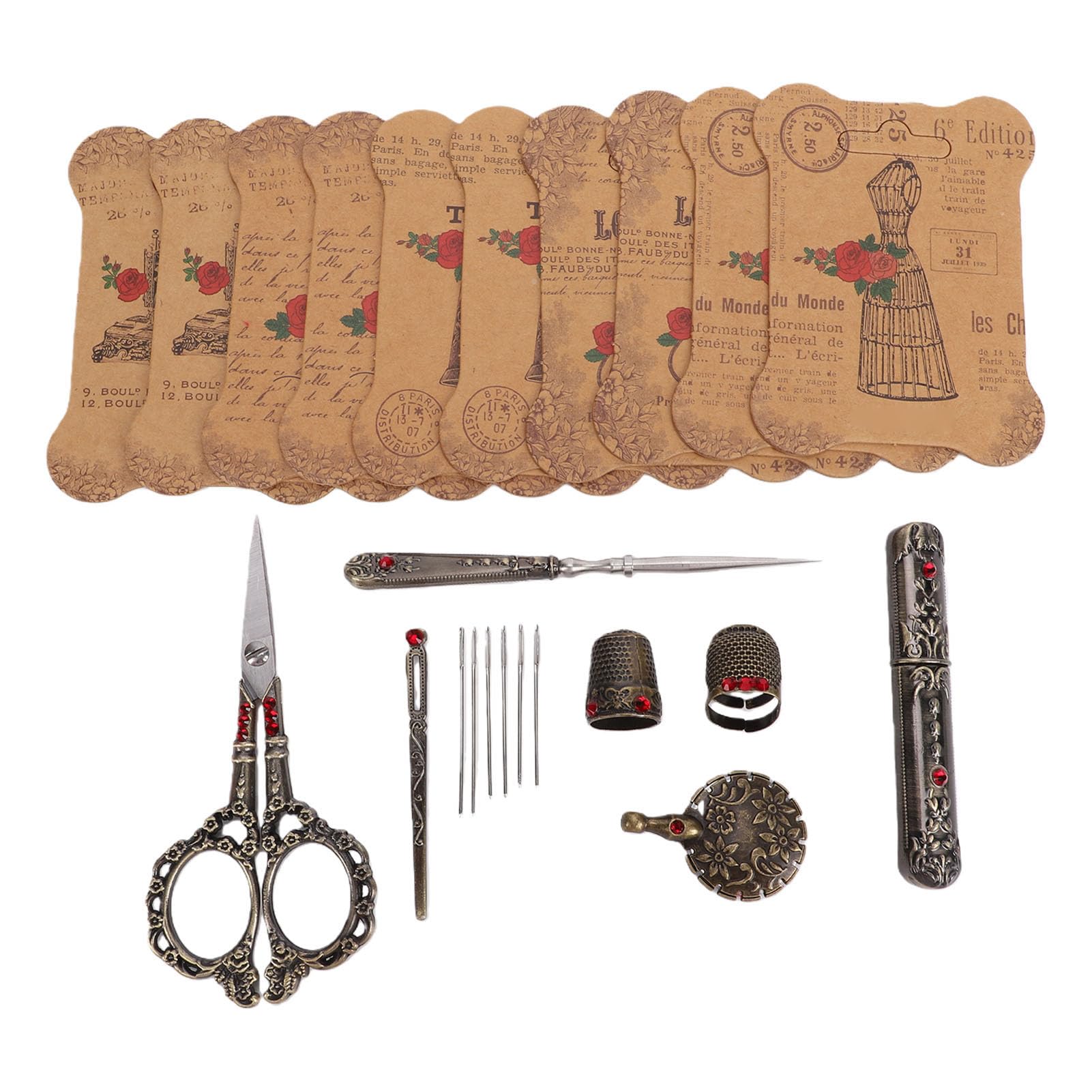 Eminchu Vintage-Stickscheren-Set, Elegante Nähwerkzeuge mit Blumenmuster und Vergoldung, mit Holzkiste Zum Basteln, Quilten, Stricken