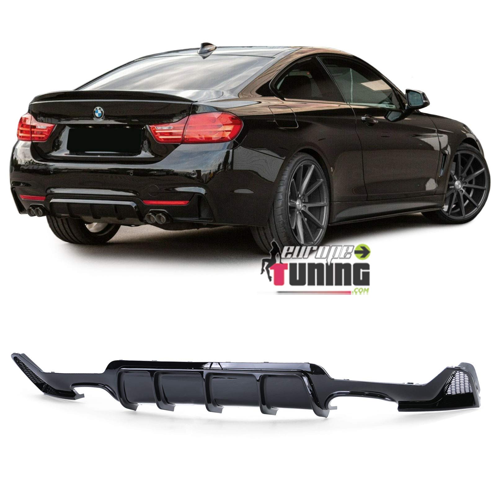 DIFFUSEUR Sport Noir Brillant pour 4 Sorties ECHAPPEMENT Compatible BMW Serie 4 Coupe F32 F36 Pack M (05396)