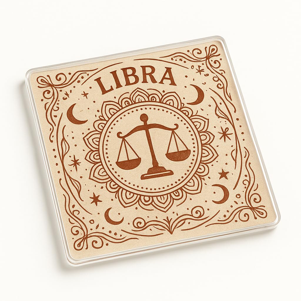 Celestial Balance Acrylic Coaster Gift - Unique Zodiac Libra Design with Bohemian Artistry and Mystical Astrology Elements