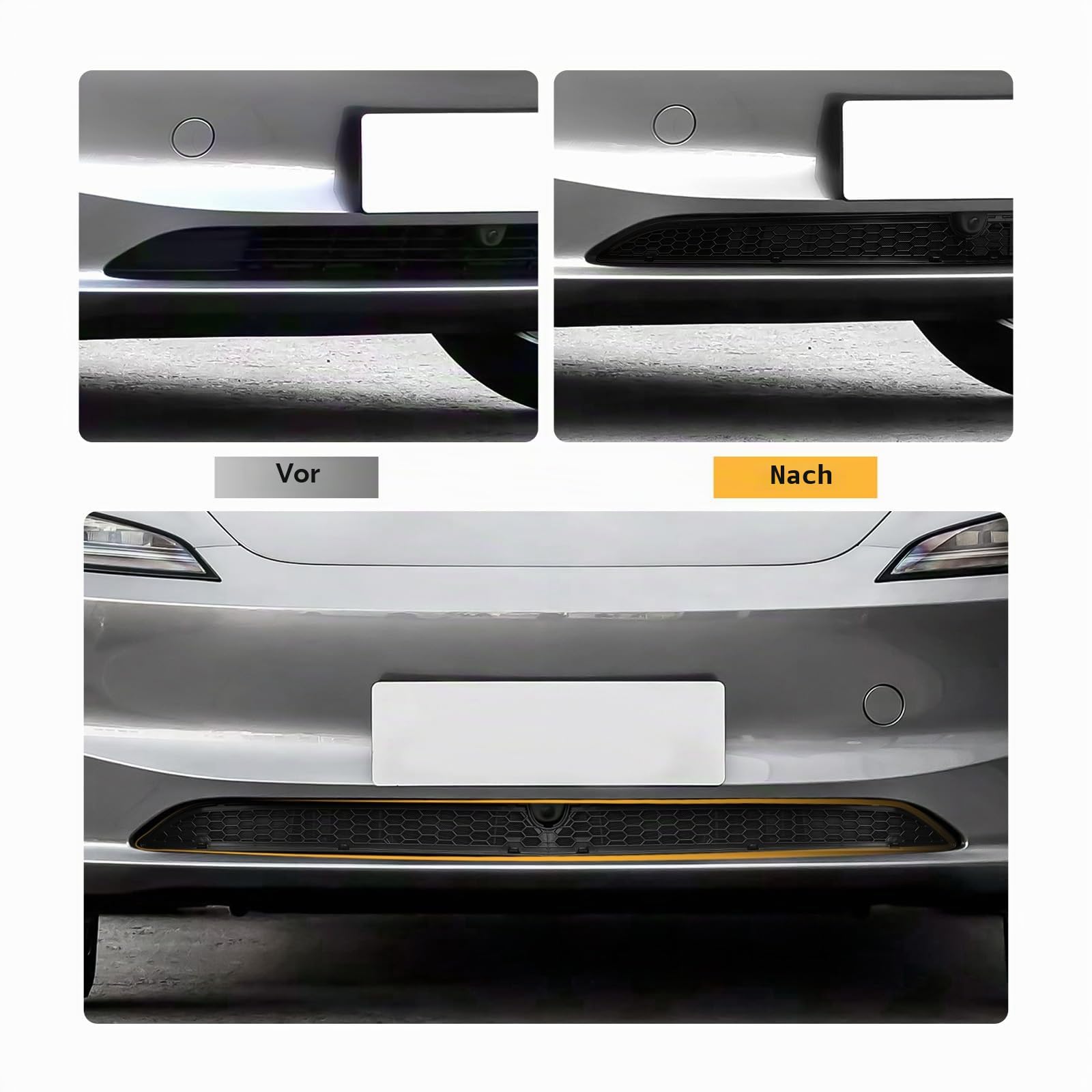[2-Stück] YEE PIN Frontgrill Netzabdeckung für Tesla Model 3 Highland 2024 2025 2026, Insektenschutzgitter mit Kamera-Ausschnitt, Stoßstange Kühlergrill Schutzgitter für Model 3 2026 Zubehör