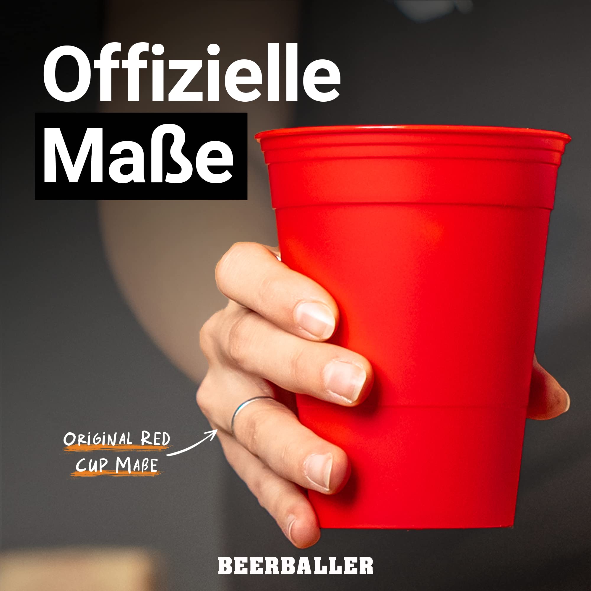 BeerBaller® Unbreakable Cups - 22 Hartplastik Beer Pong Becher & 3 Bälle | Aus recyceltem Plastik! | Mehrweg Bierpong Becher | spülmaschinenfest | 473ml/16oz - Red Cups | Made in Germany