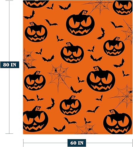 Miniatura 2 de YeeJu Manta de Halloween tamaño individual, color naranja, espeluznante calabazas, para sofá, cama, para exteriores, para Halloween, acogedora,