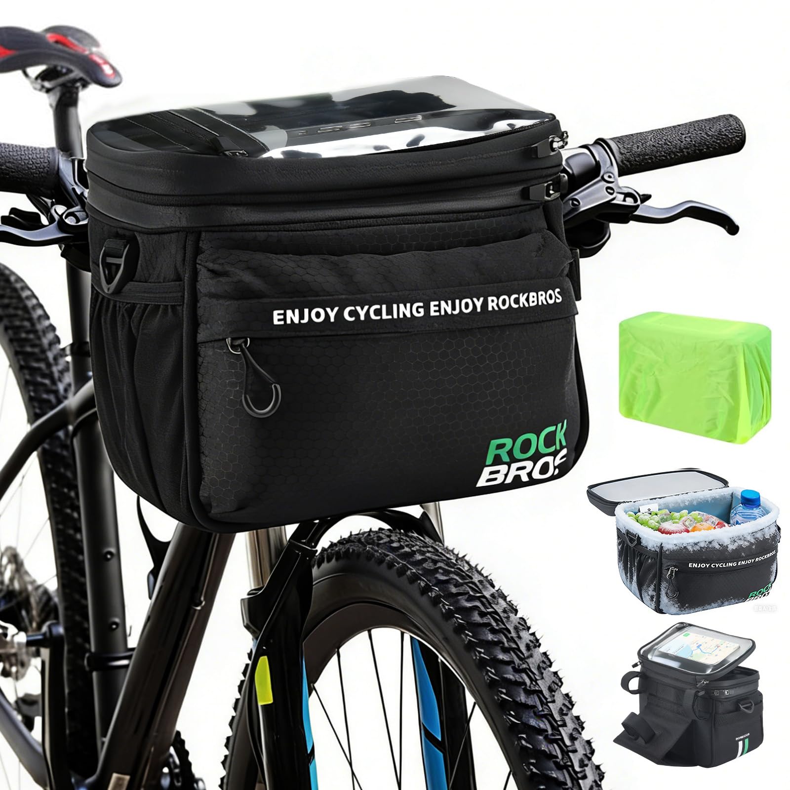 Borsa da manubrio per bicicletta, borsa da manubrio isolata da 5 litri con touchscreen regolabile per e-bike e biciclette, resistente all'acqua, borsa per cestino anteriore della bicicletta