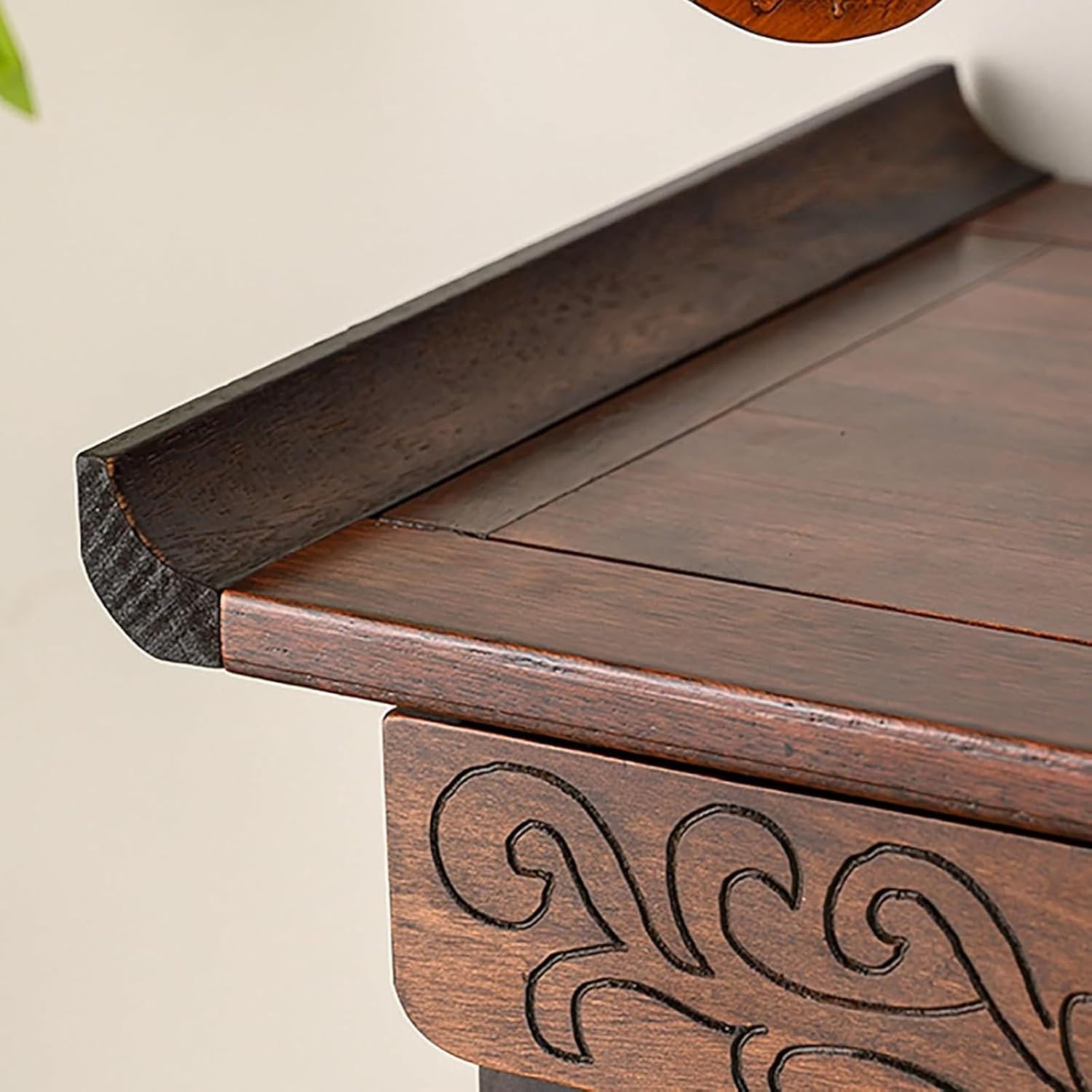 Buddhist Altar Table with Drawer, Wall-Mounted Altar Cabinet with Storage Tier & Auspicious Carving, Space-Saving for Small Spaces (B-Wall, 60cm/23.6in)