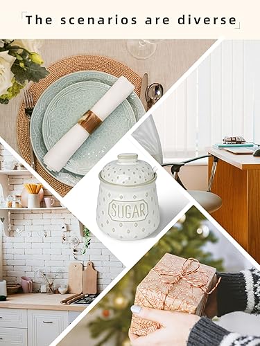 Miniatura 6 de Azucarero con tapa y cuchara, recipiente de cerámica de 10 onzas para accesorios de cocina, contenedores de almacenamiento de azúcar, decoración de