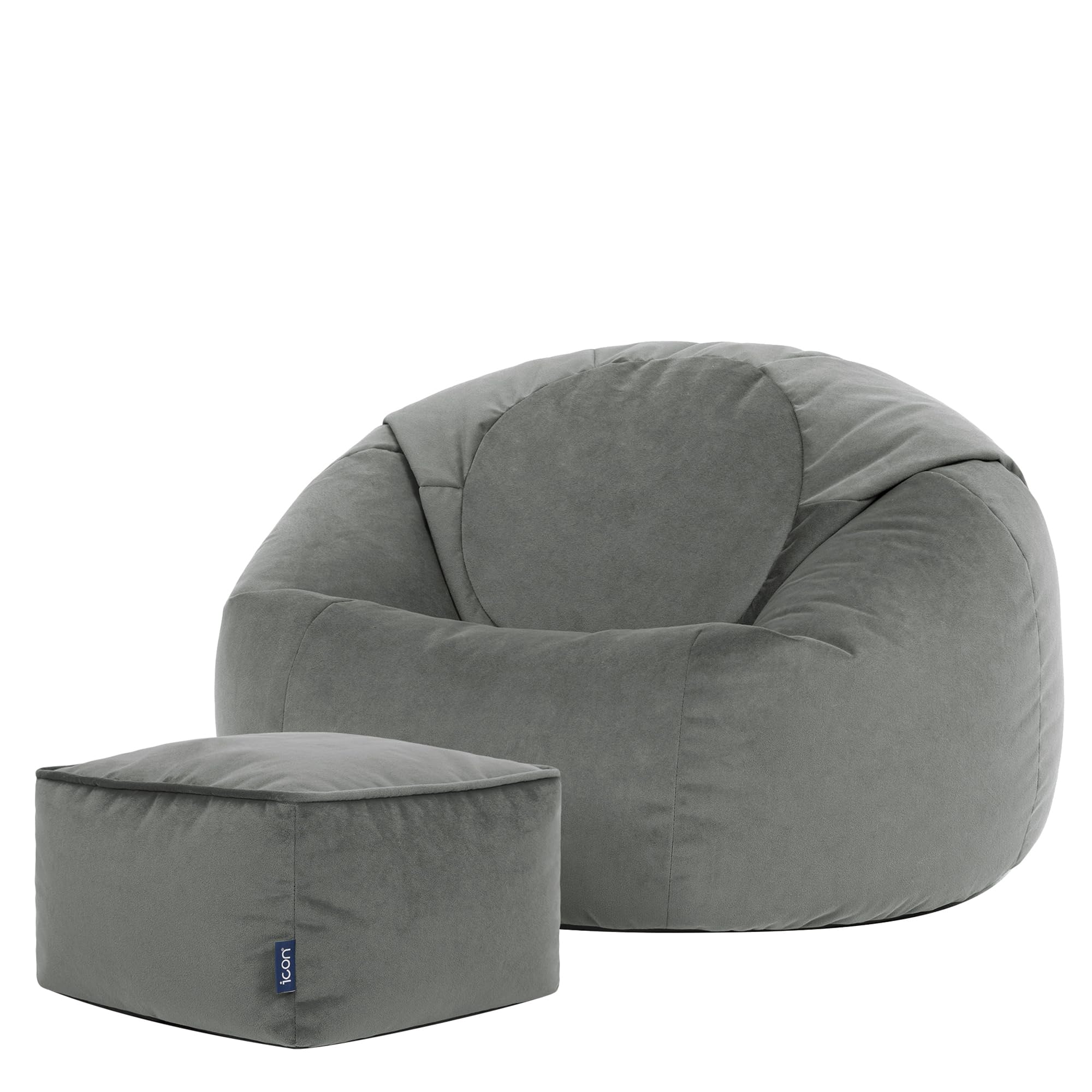 Icon Kingston Classic Velvet Bean Bag And Footstool - Charcoal Grey