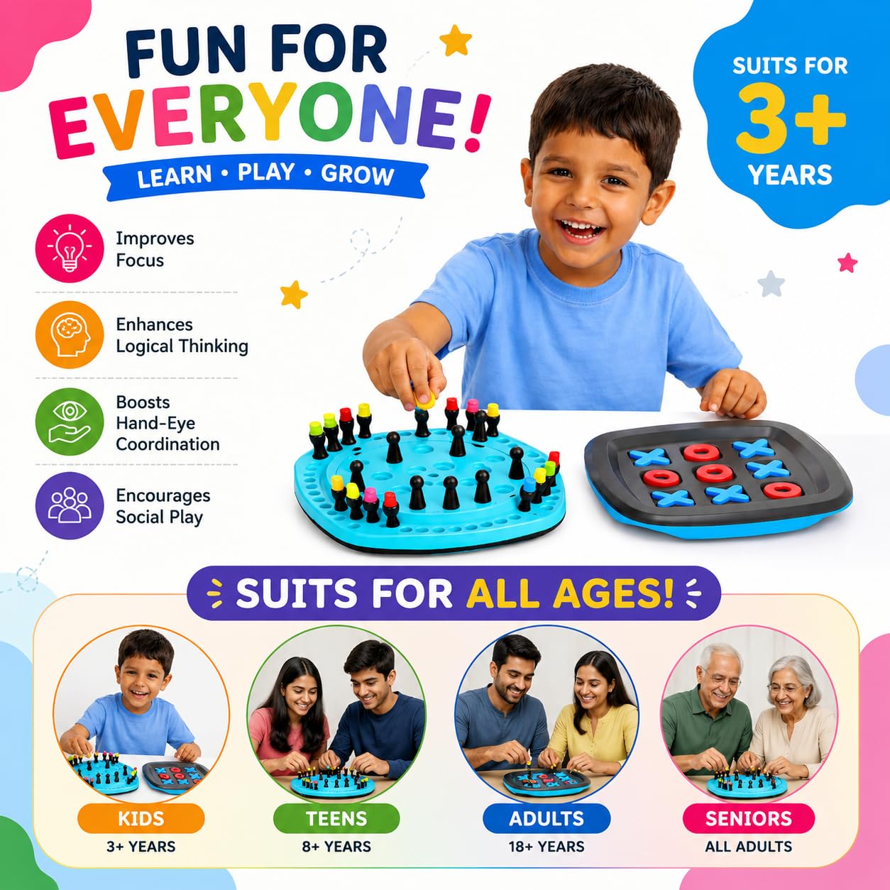 Bloccicraft 2-in-1 Memory Matching & XOX Game for Kids, Montessori Toys with 40 Colorful Sticks & Blocks, Brain Training Board Game for Family Night, Education Toys Age 3,4,5,6,7,8,9,10 Birthday Gift 4