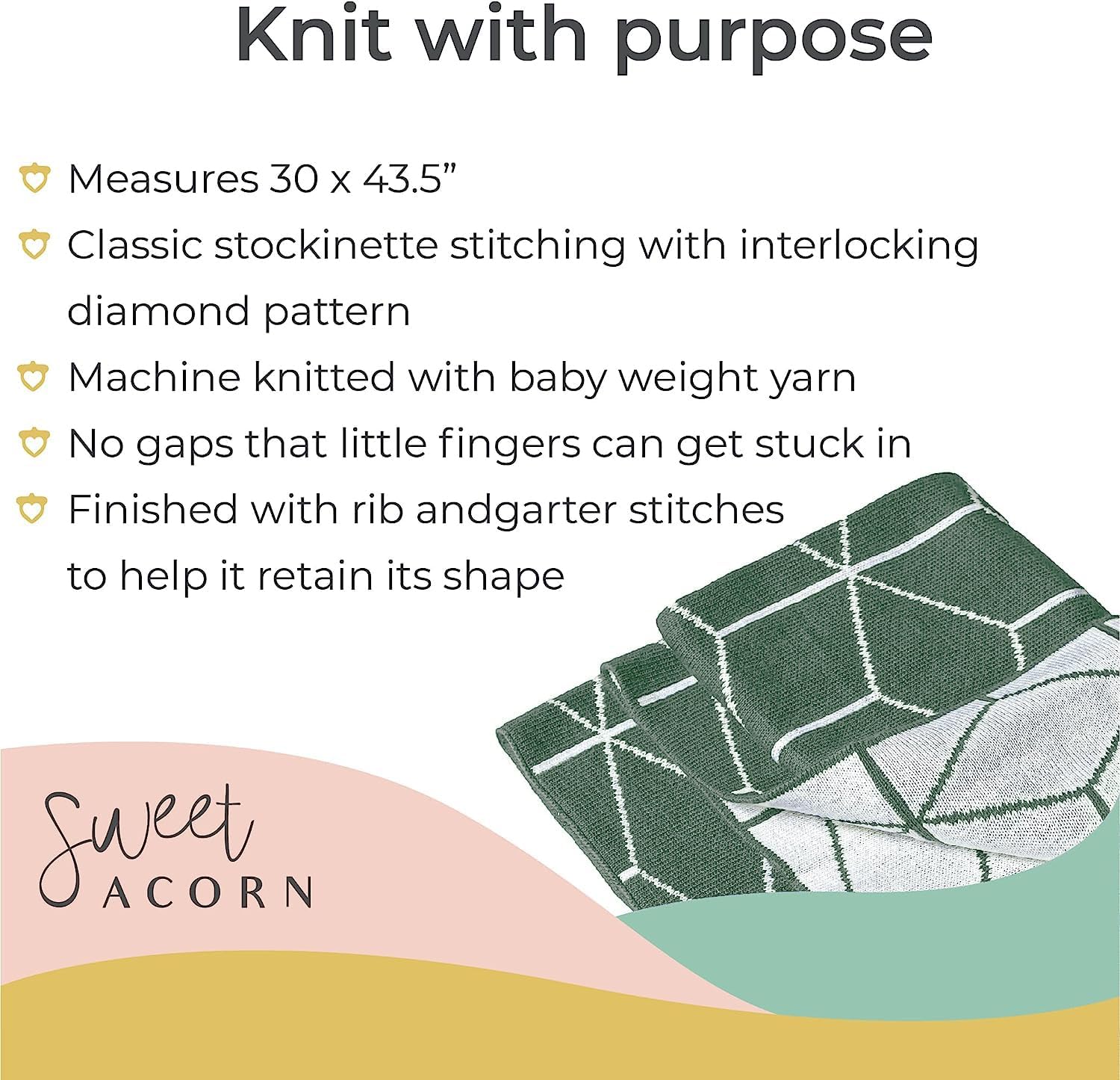 Knit Baby Blanket - Organic Cotton Baby & Toddler Receiving Blankets for Girls & Boys - Soft Knit Stroller/Throw Blankets - Geometric Pattern - Juniper Green