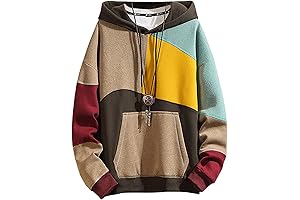 XIAOYAO Men&#x27;s Contrast Color Pullover Hoodie: Patchwork Style for Urban Edginess