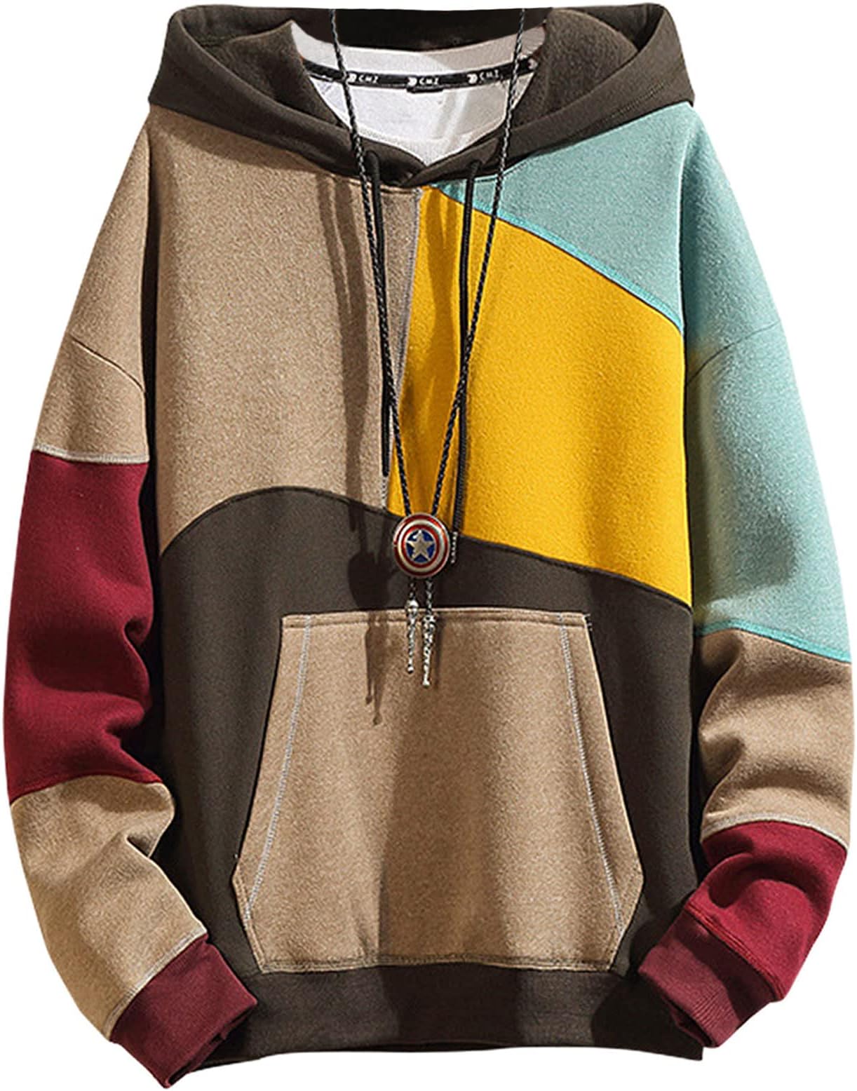 Men's Fashion Hoodies Techwear Color Block Long Sleeve Sweatshirts Unisex Lightweight Colourful Hoodie Pullover