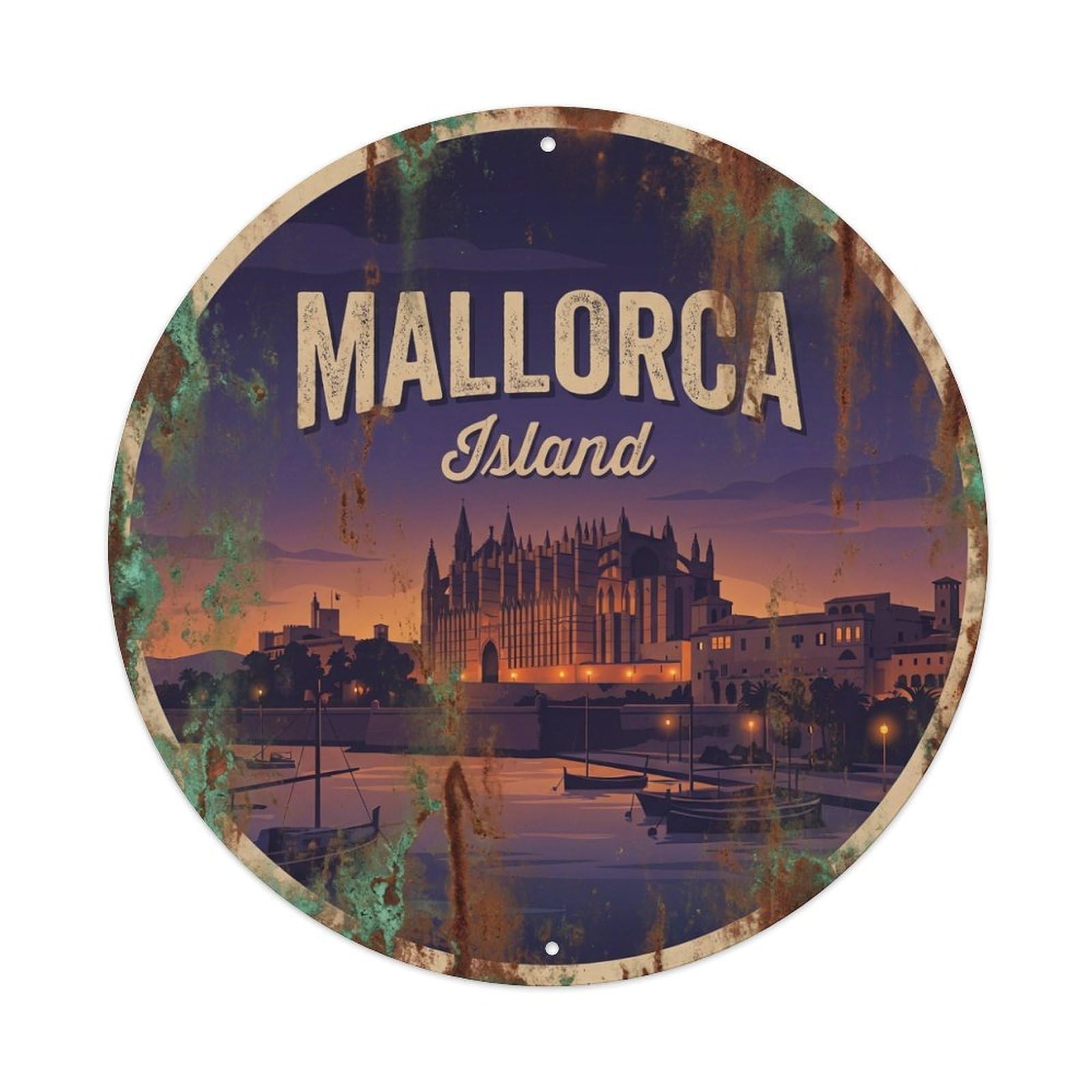 Tgrcjimh Style Metal Tin Sign Vintage Travel Mallorca Spain Indigo 1