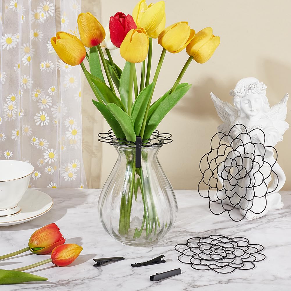 Grilles Florales En Acier Inoxydable Avec Pinces - Lot De 3 Tailles + 12 Pinces Crocodile Dorées - Pour Arrangement De Fleurs