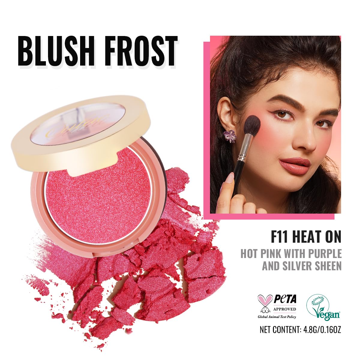 Oulac Luminisers Pink Blusher for Cheeks Make up Shimmer Blusher with Skin-Brightening Effect - Image 4