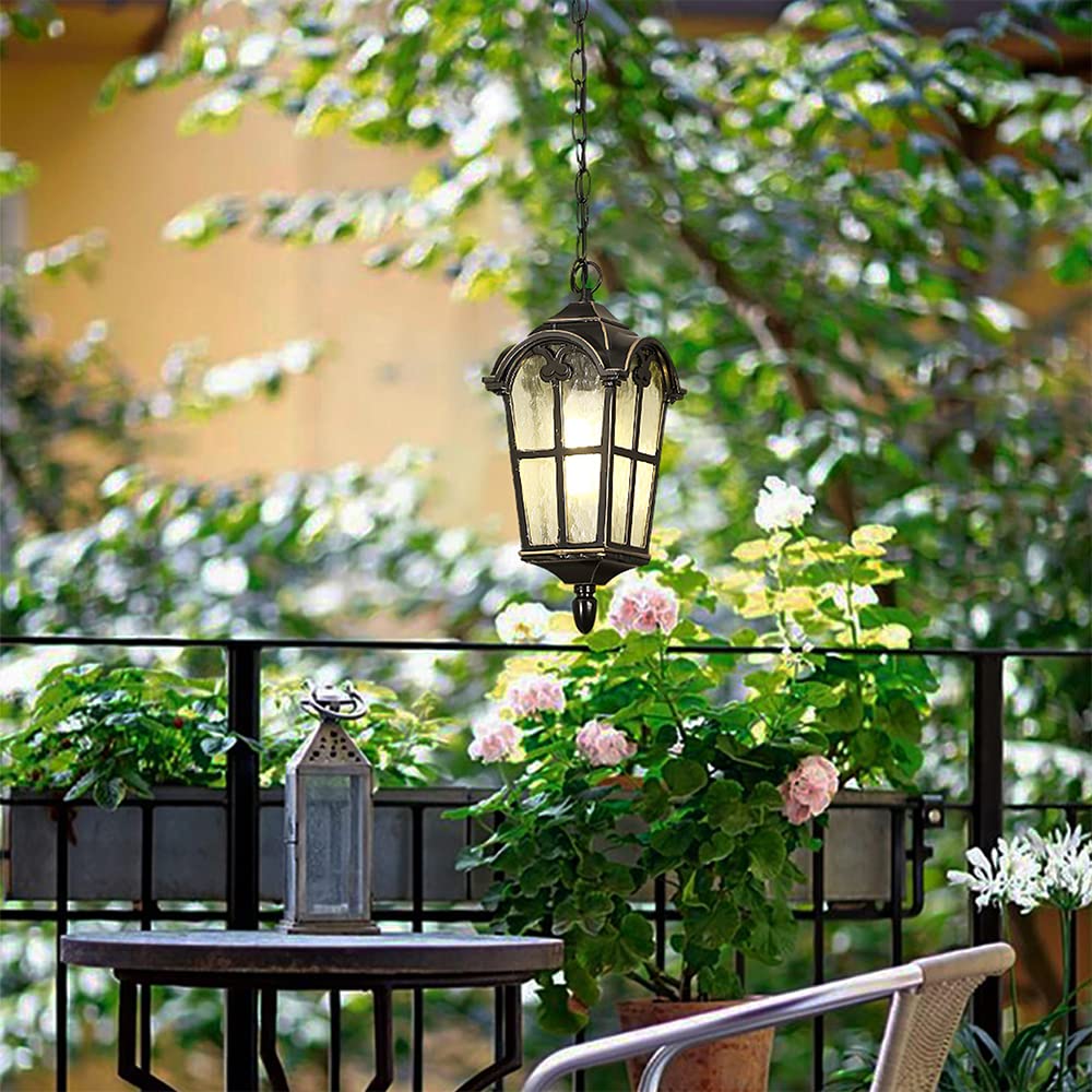 Lampa wisząca, nowoczesna, czarna aluminiowa lampa wisząca, na ganek, ogród, podjazd lub taras, odporna na warunki atmosferyczne, do użytku wewnątrz i na zewnątrz