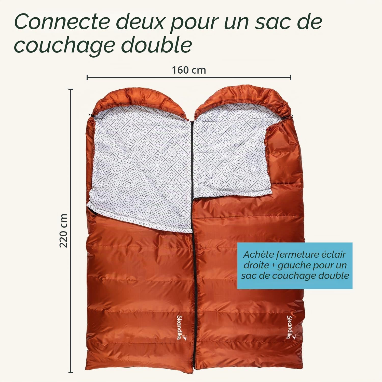 Skandika Sac de couchage Iceland - Avec doublure intérieure en polycoton - Pour adulte - Peut être couplé - 3 saisons - Jusqu'à 5 °C - 220 x 80 cm - Sac de compression - Pour l'hiver et l'extérieur