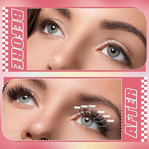 Miniatura 6 de Kit de extensión de pestañas para bricolaje con 280 unidades de 0.315 a 0.630 pulgadas de longitud 30D+40D rizos, racimos de pestañas individuales y