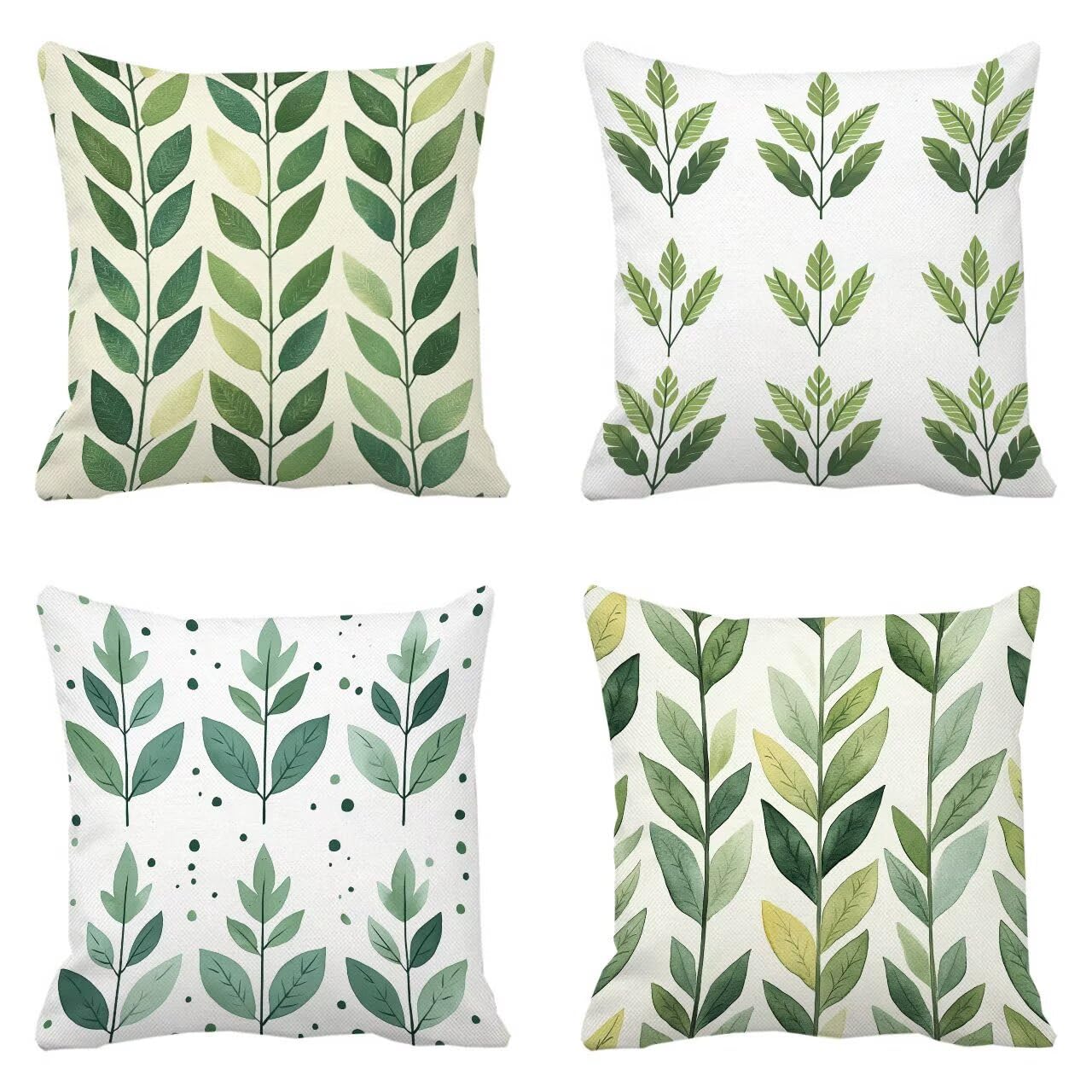Fundas Cojines 70 x 70 cm Juego de 4 Cojines Exterior, Verde Hojas (3) Lino Impermeable Sofa Fundas Cojin de para Sofá, Sala, Estar, Jardín, Coche, Decoración Del Hogar, con Cremallera Oculta m-425