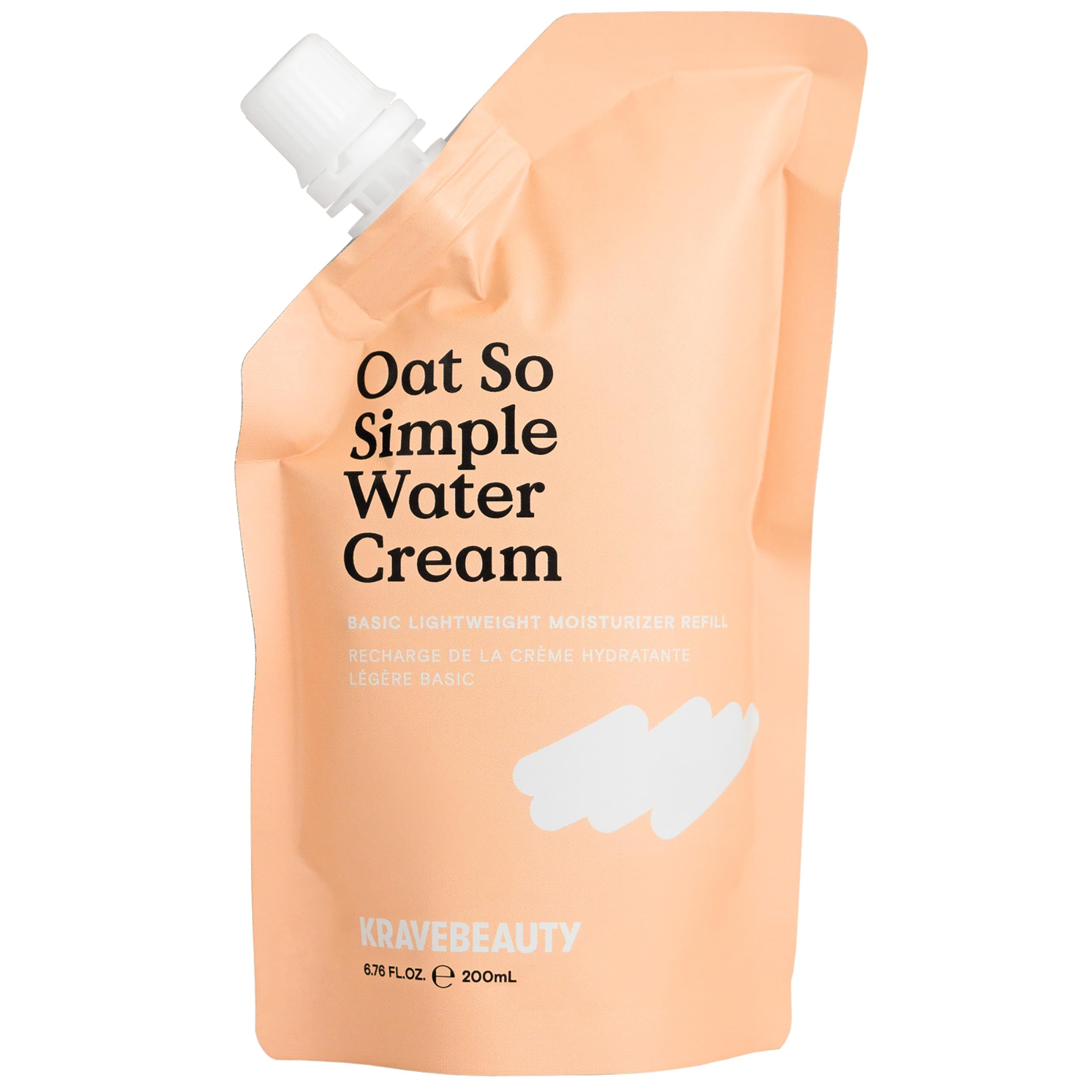 KraveBeauty Oat So Simple Water Cream Moisturizer, Calming, Lightweight Hydrating Gel Face Cream for Sensitive Skin with Oat Extract & Squalane, Fragrance Free, Refill Pouch, 200 mL