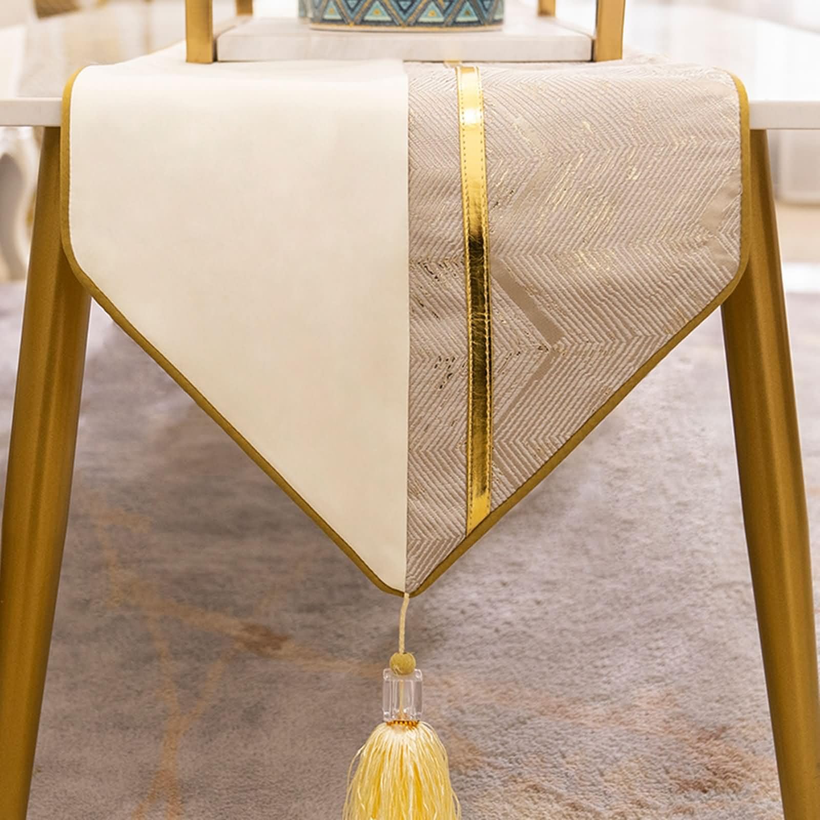 Chemins de Table Beige Argent Géométrique,Polyester,33x260cm