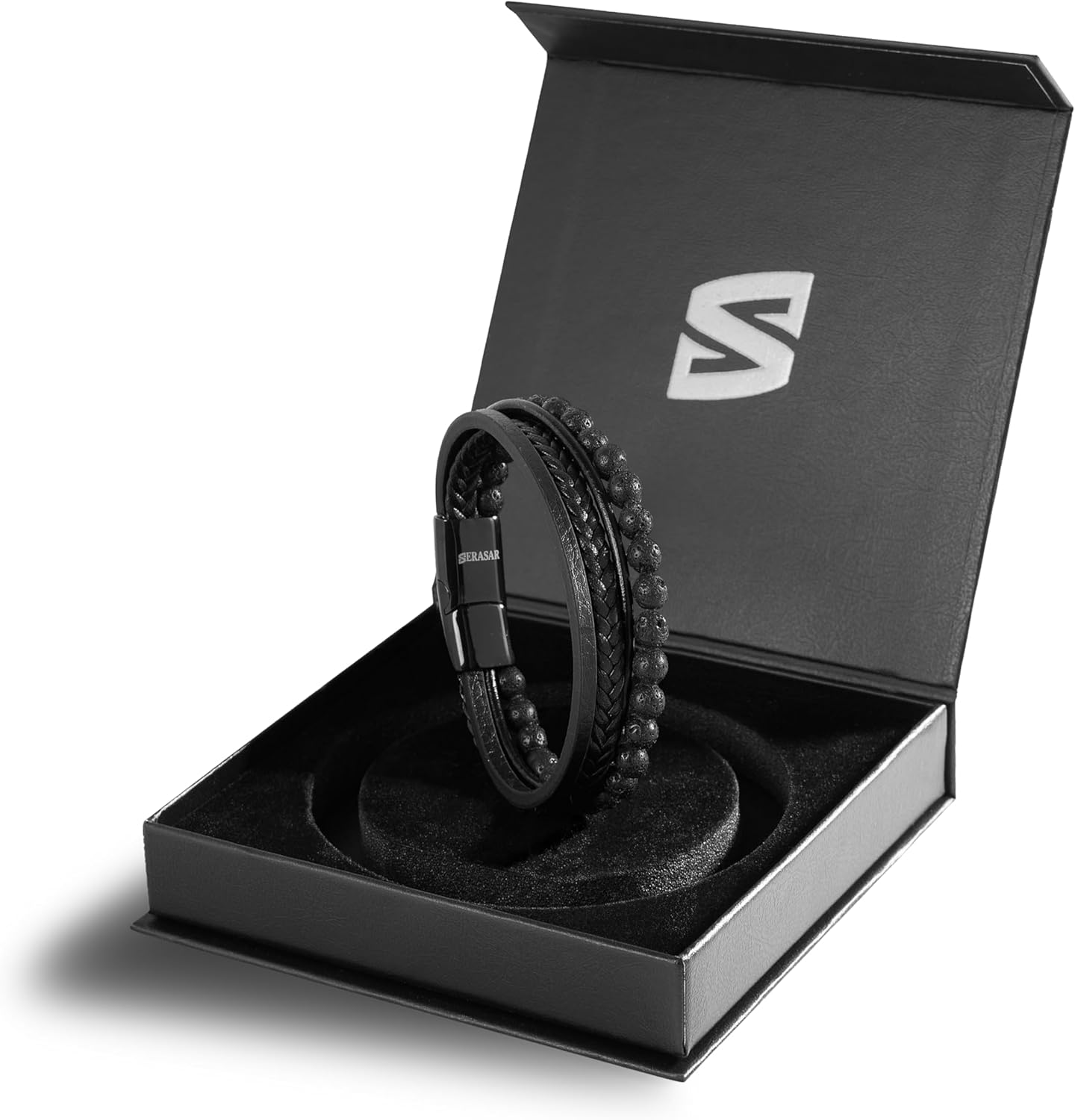 SERASAR | Premium Bracelet for Men in Genuine Black & Brown Leather | Magnetic Stainless Steel Clasp | Jewelry Box Included | Great Gift Idea - Image 2