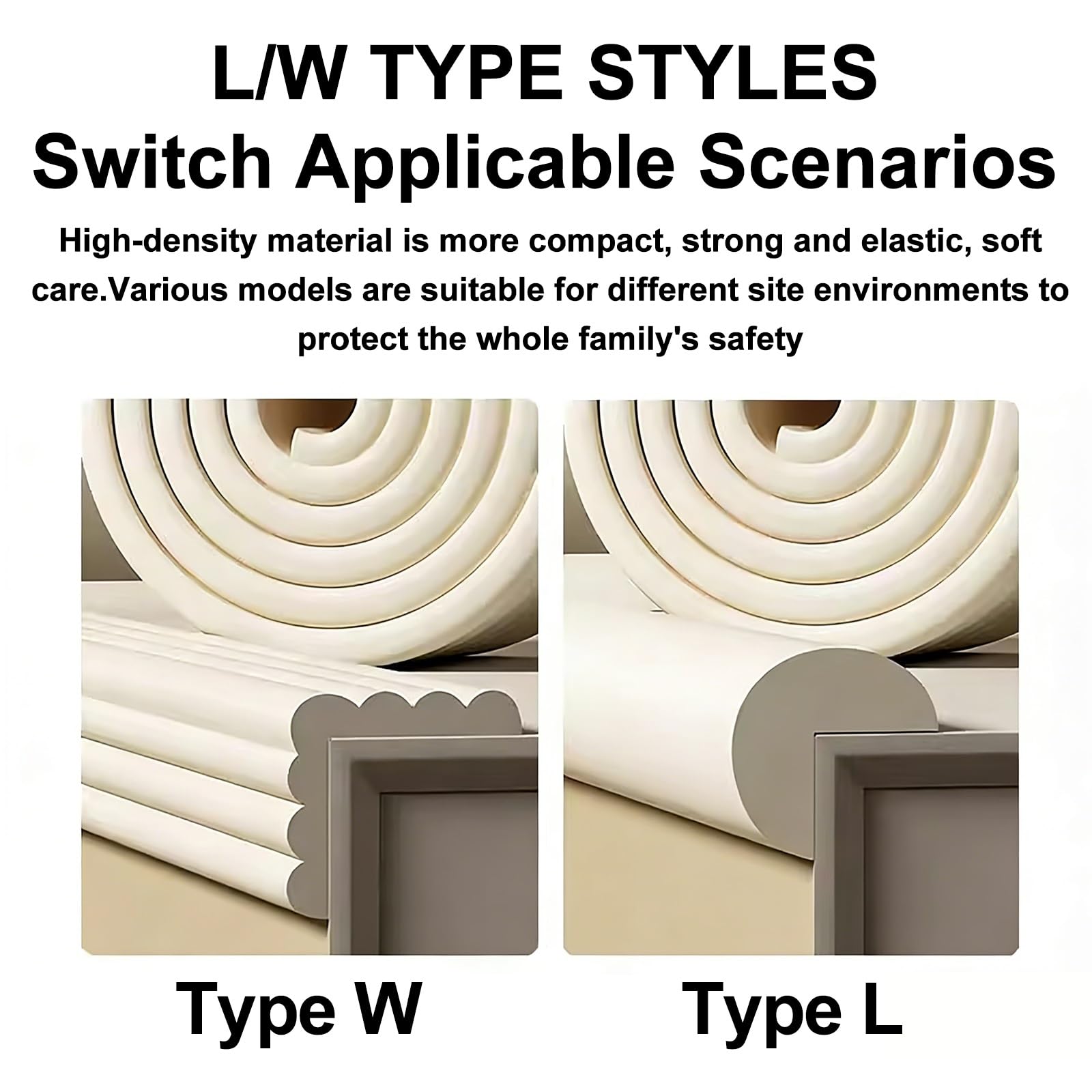 Protectores de esquina de espuma para muebles, tiras anticolisión suaves en forma de L/U con adhesivo fuerte para armarios, mesas y esquinas de pared