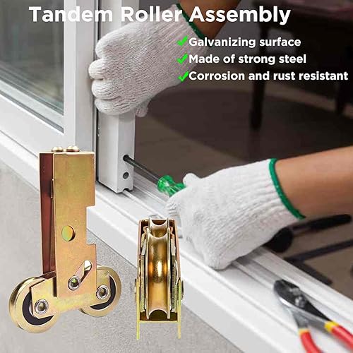 Miniatura 3 de Paquete de 2 rodillos en tándem para puertas corredizas de patio de 1-1/4 pulgadas, rodamiento de rueda de bola de acero, rueda trasera ajustable