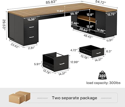 Miniatura 2 de Tribesigns Escritorio ejecutivo en forma de L de 85.8 pulgadas, escritorio de oficina extra grande moderno con cajones para archivos, gabinete