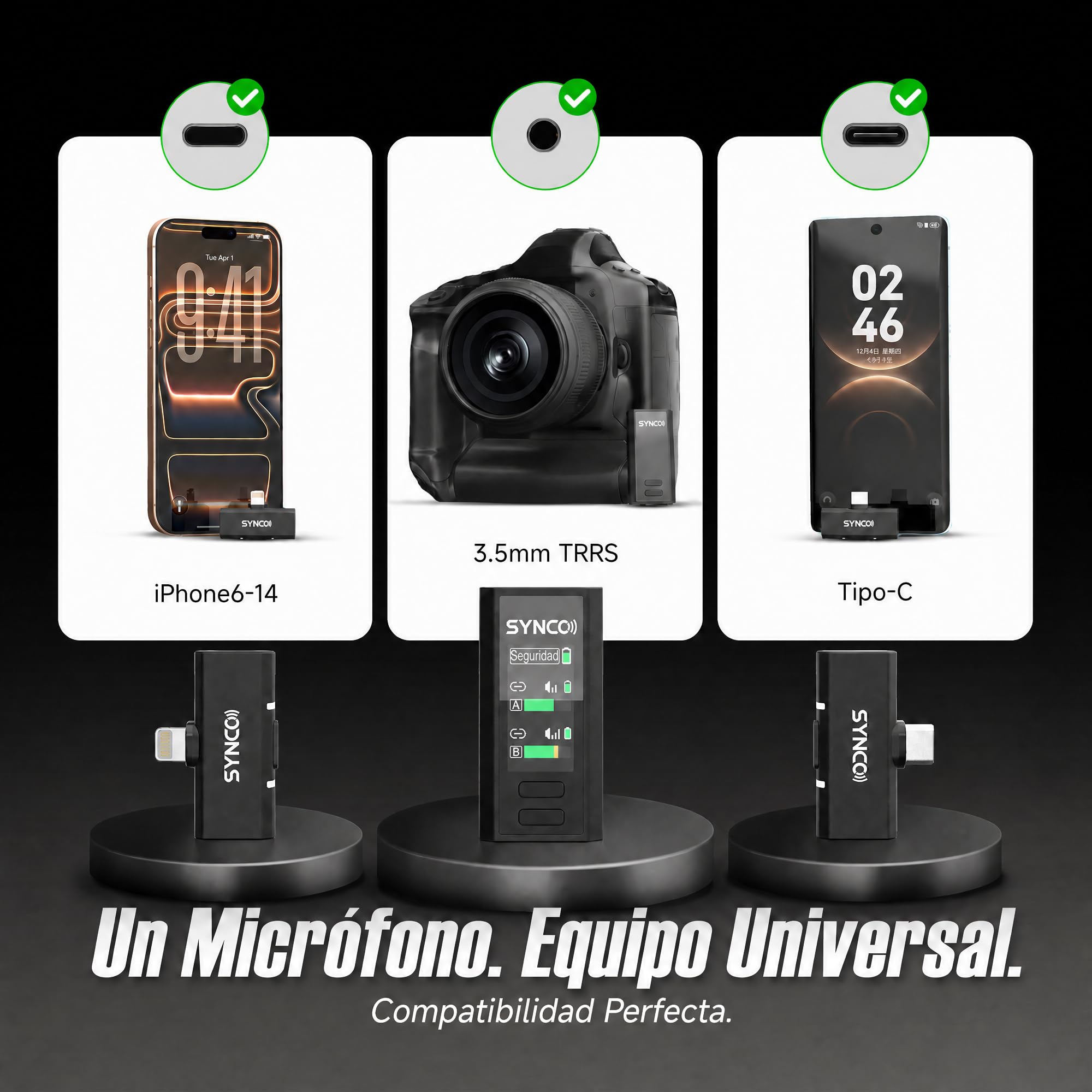 SYNCO G4 Micrófono Lavalier Inalámbrico para iPhone7-17/Android/Cámara, 2,4 GHz Doble Canal, Batería de 20 h con Estuche de Carga, Alcance 300 m, Cancelación de Ruido para Youtube TikTok Vlog
